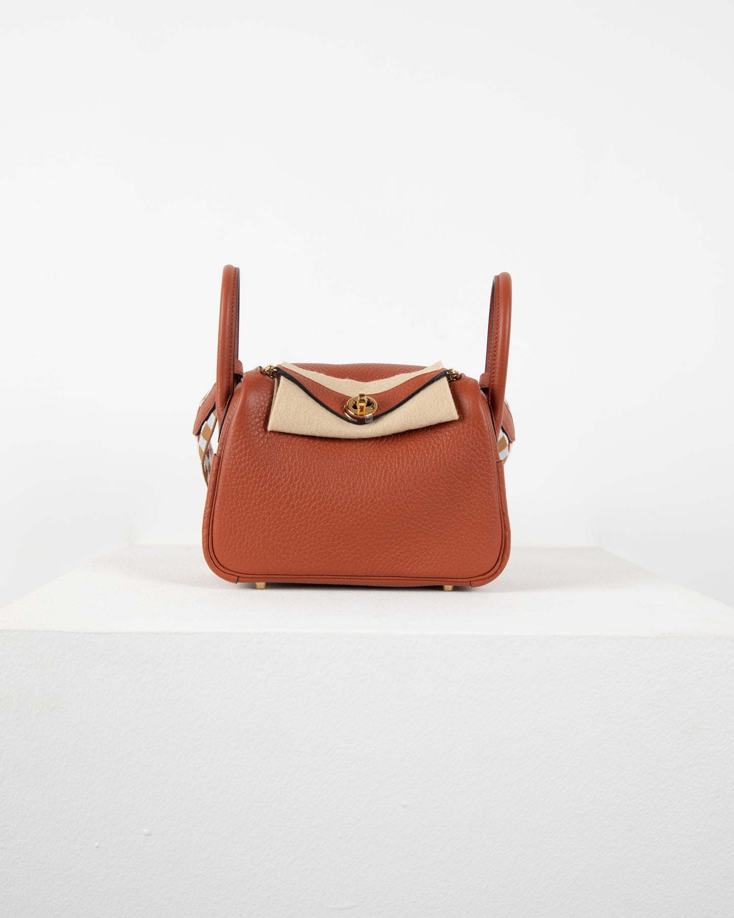 Mini Lindy Cuivre in Taurillon Clemence Leather with Maxi Quadrille in Gold Hardware