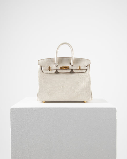 Birkin 25 in Matte Beton Alligator Mississippiensis with Gold hardware