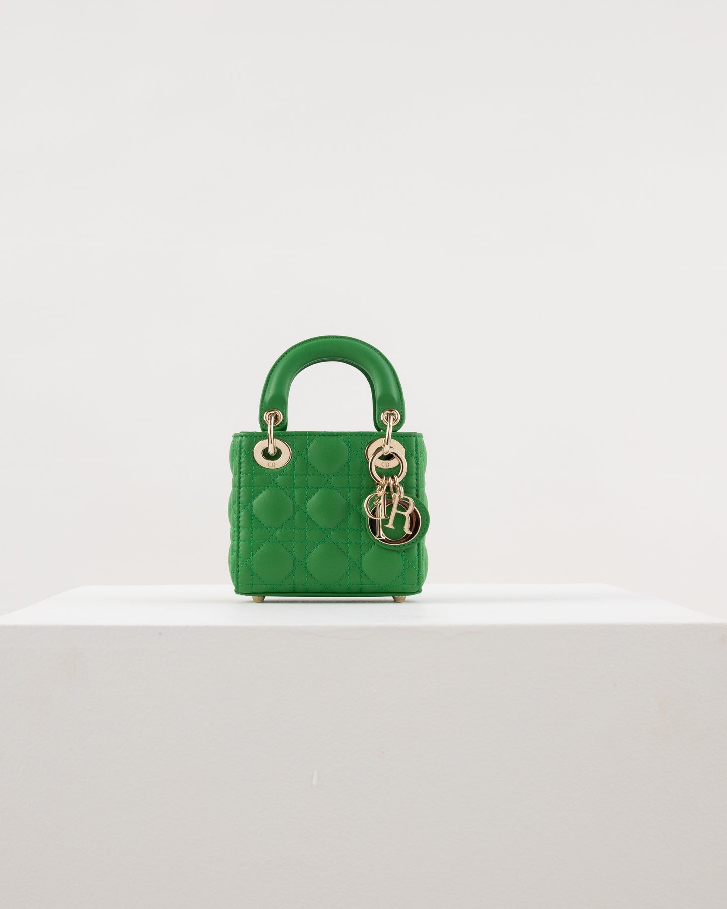 (Preloved) Lady Dior Micro in Green Lambskin and Pale Gold Hardware