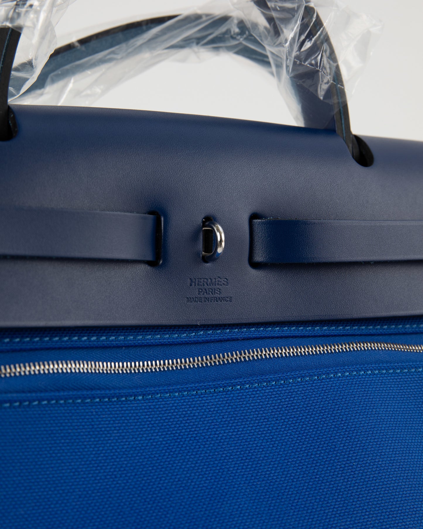 Herbag Zip 31 in Bleu Saphir Vache Hunter and Bleu Billard Toile  with Palladium Hardware
