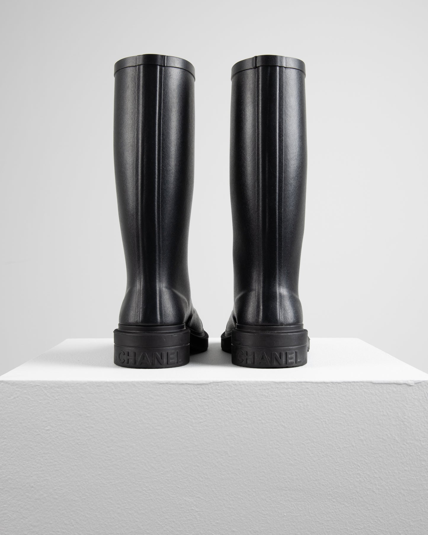 Chanel Rainboots in Black with White CC Logo