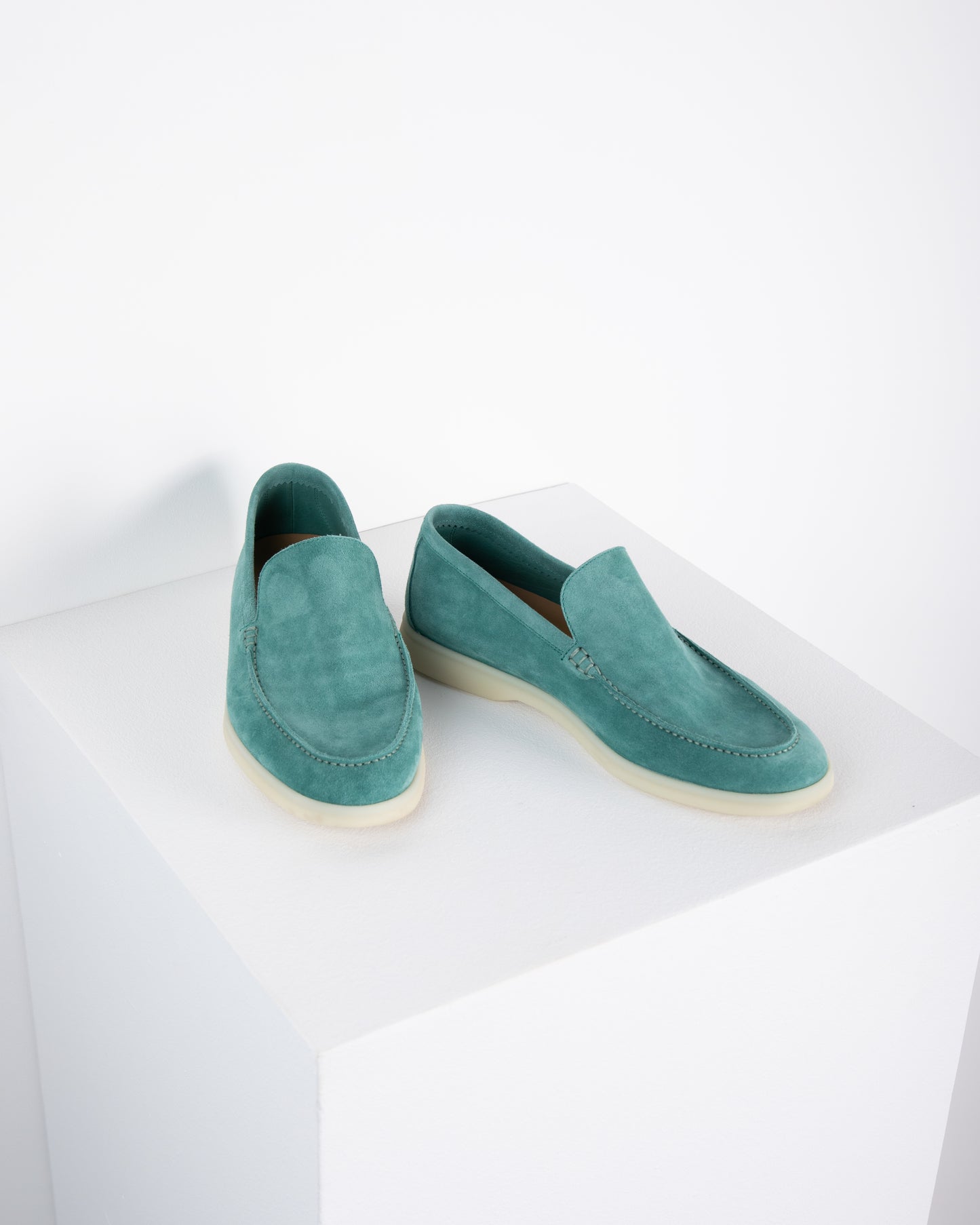 Loro Piana Summer Walk Suede Moc Toe Leather color Laguna