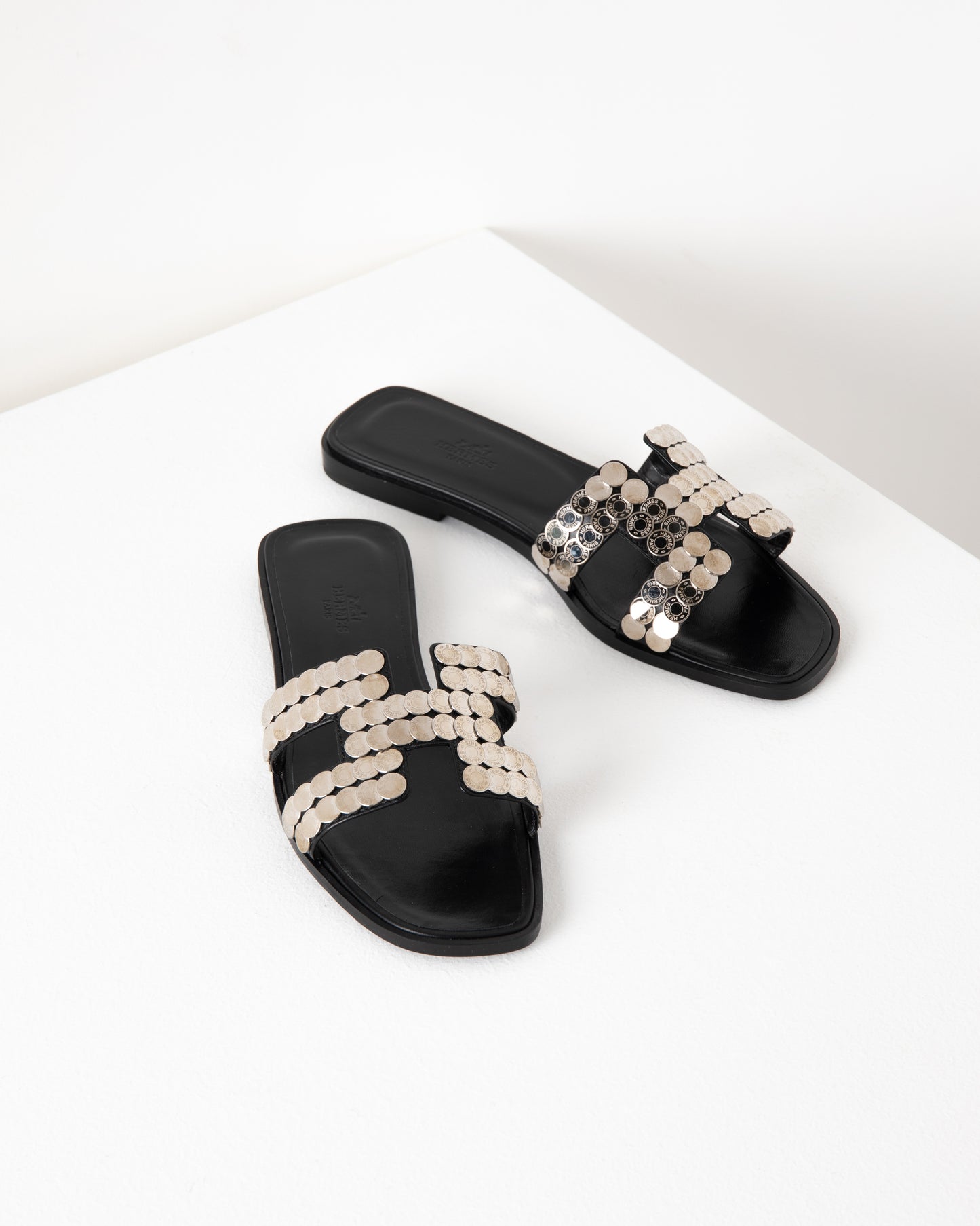 Oran Sandal Clous De Selle Calfskin Palladium Plated
