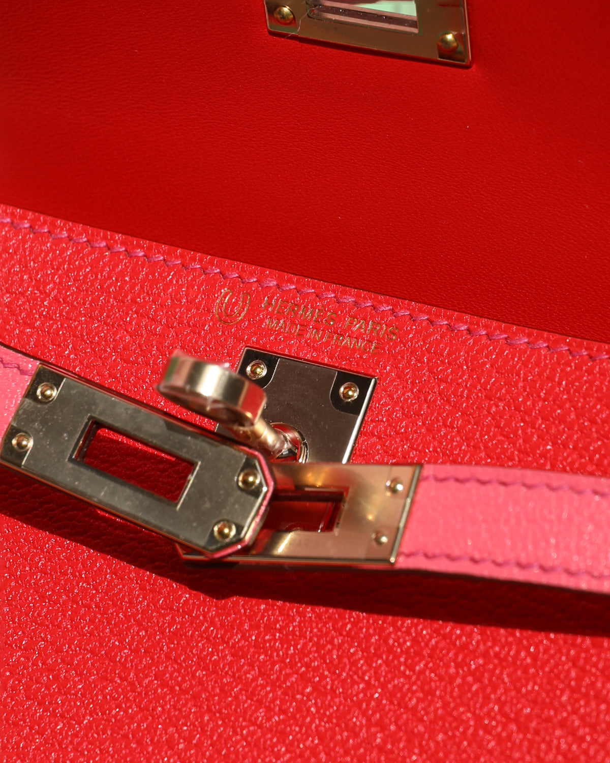 Kelly 20 Special Order in Chevre Leather Rouge de Ceour and Rose lipstick, and Framboise Stitching with Permabrass Hardware