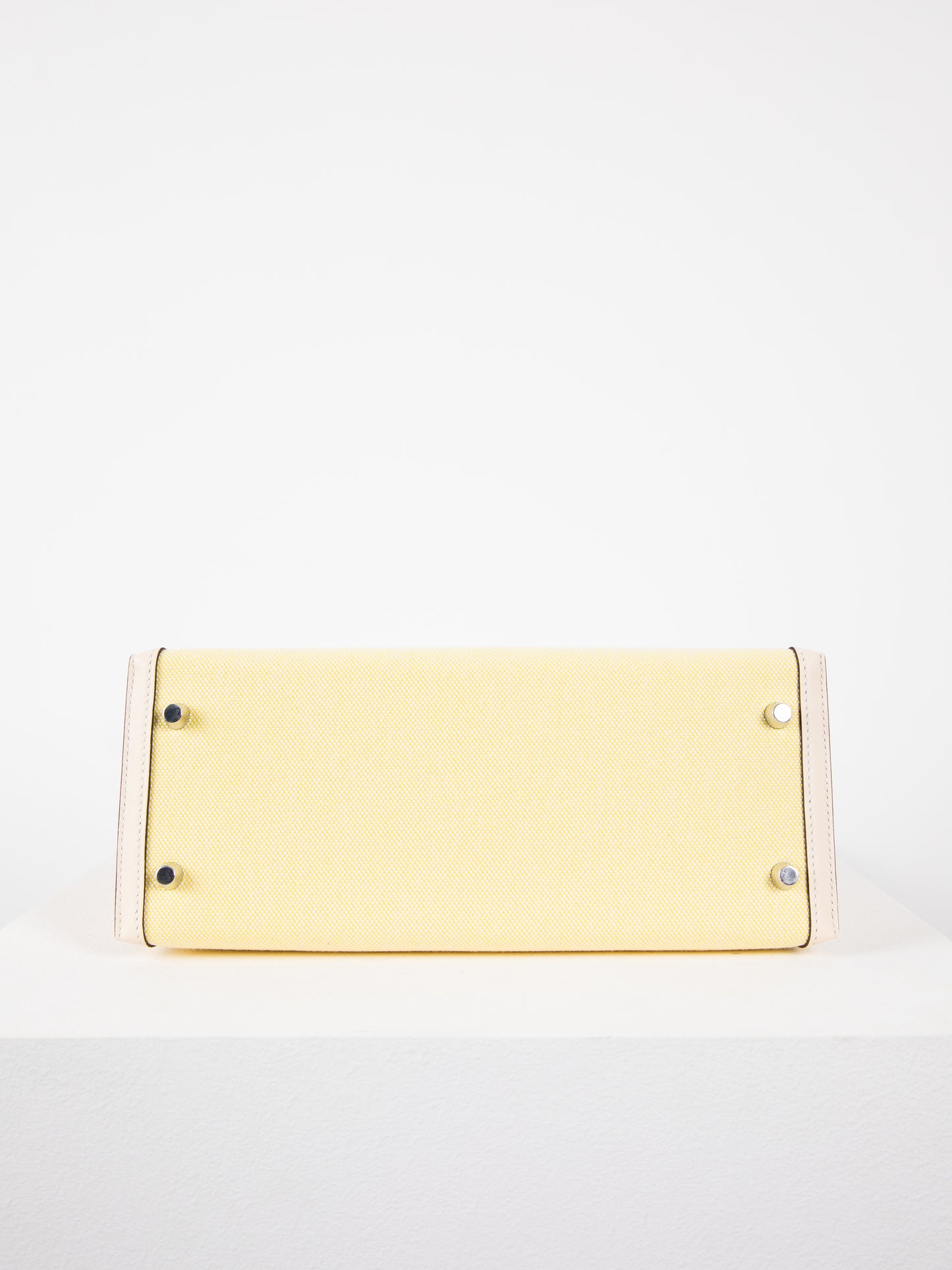 Kelly 28 in Toile H/Veau Swift Ecru-Jaune Citron/Nata with Palladium Hardware