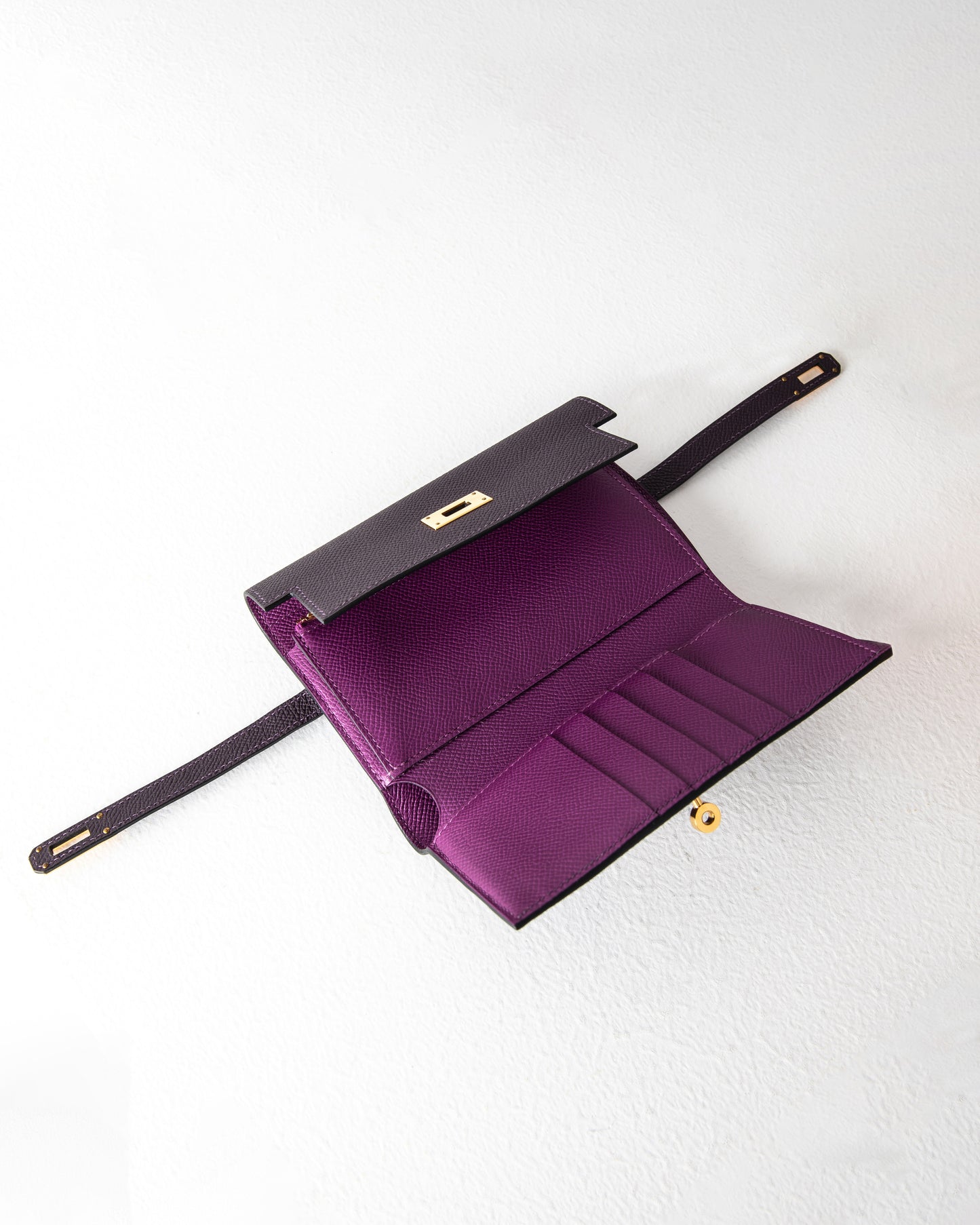 Kelly Wallet in Purple with Gold Hardware
