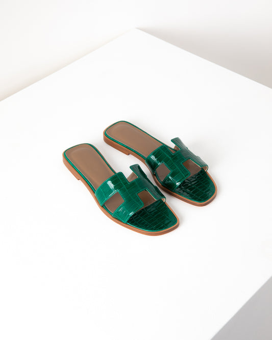 Oran Sandal in Green Crocodile