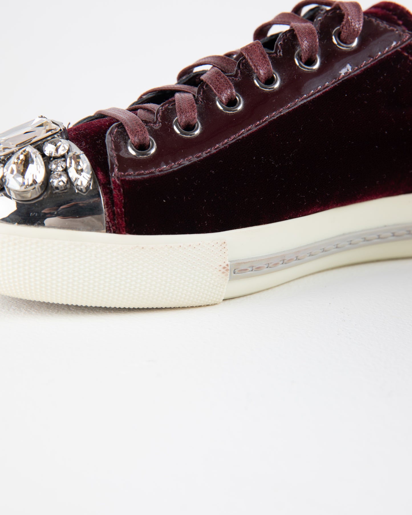 Miu Miu Crystal Embellished Dark Red Sneakers