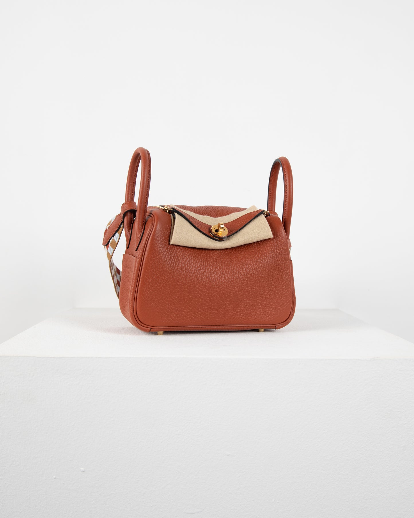 Mini Lindy Cuivre in Taurillon Clemence Leather with Maxi Quadrille in Gold Hardware