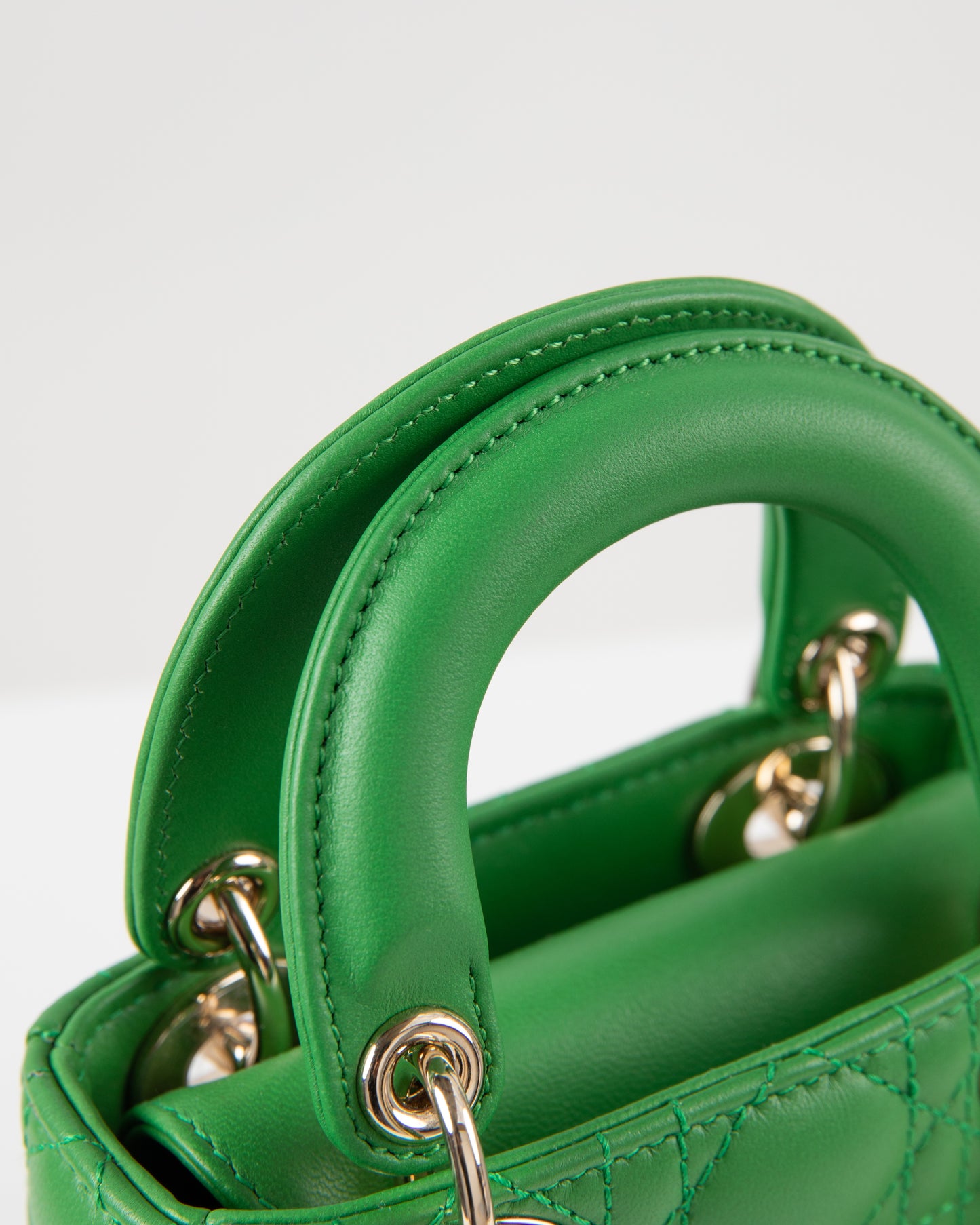 (Preloved) Lady Dior Micro in Green Lambskin and Pale Gold Hardware