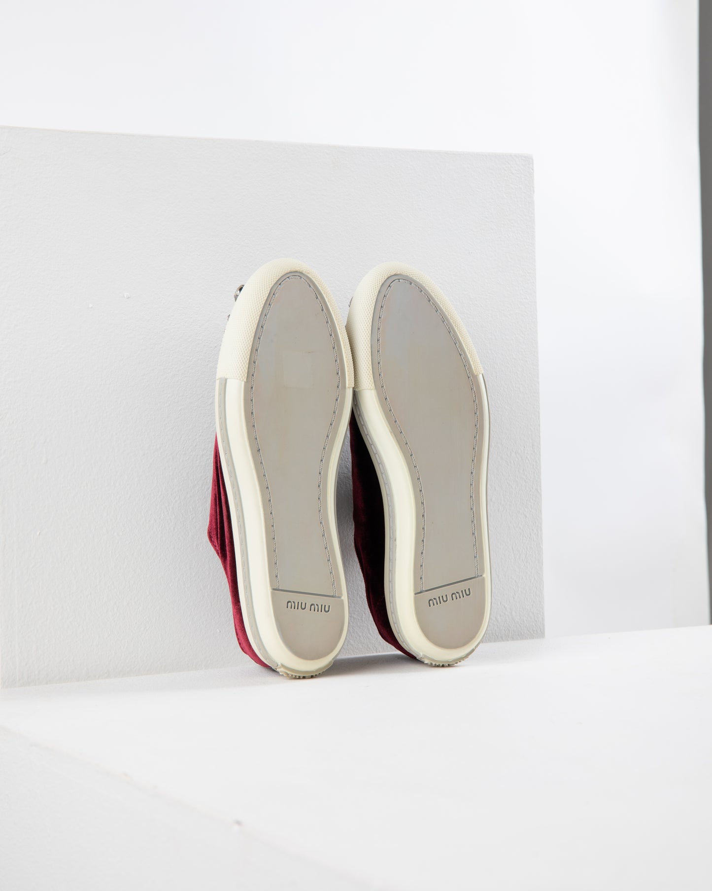 Miu Miu Crystal Embellished Dark Red Sneakers