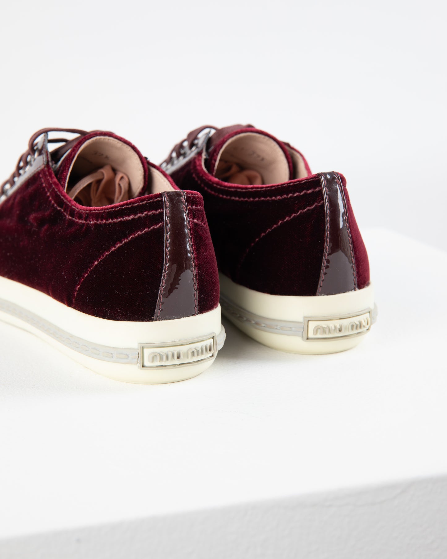 Miu Miu Crystal Embellished Dark Red Sneakers