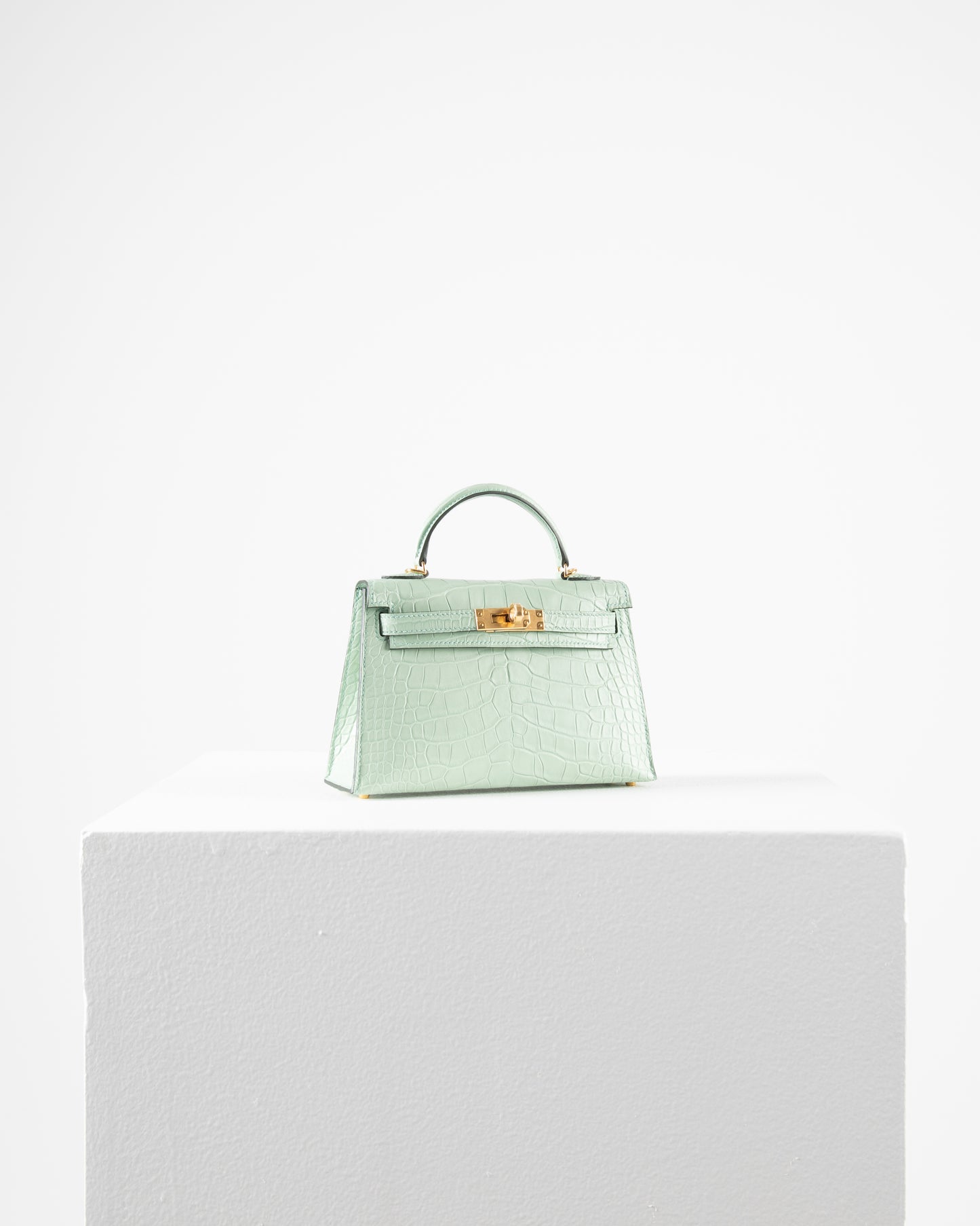 Kelly 20 Vert D'eau Sellier Matte Alligator Mississippiensis with Gold Hardware