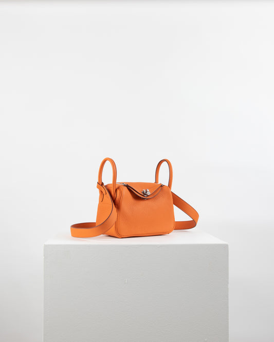 Mini Lindy Orange in Taurillon Clemence Leather with Palladium Hardware