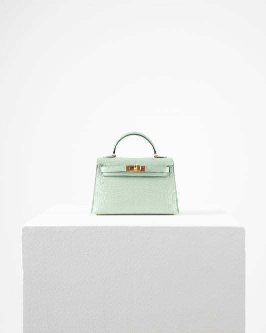 Kelly 20 Vert D'eau Sellier Matte Alligator Mississippiensis with Gold Hardware