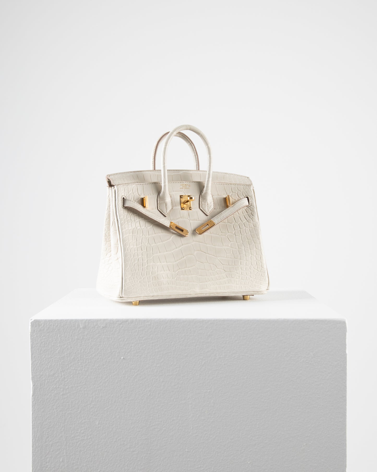 Birkin 25 in Matte Beton Alligator Mississippiensis with Gold hardware