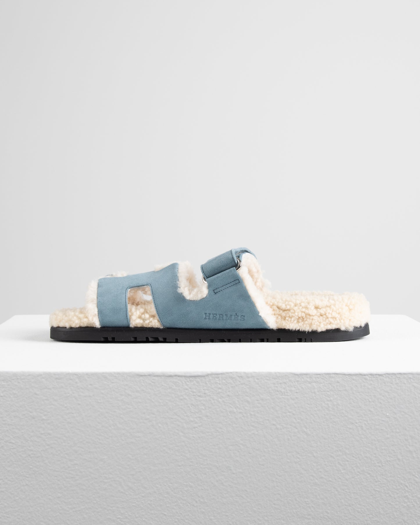 Chypre Sandal Bleu Pinede in Goat Suede with Woolskin lining