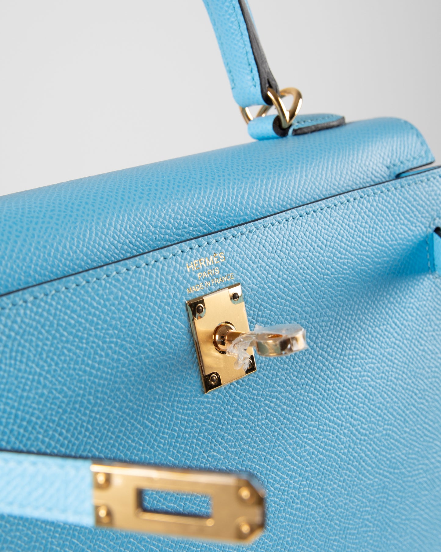 Kelly 25 in Bleu Celeste Epsom Leather with Gold Hardware
