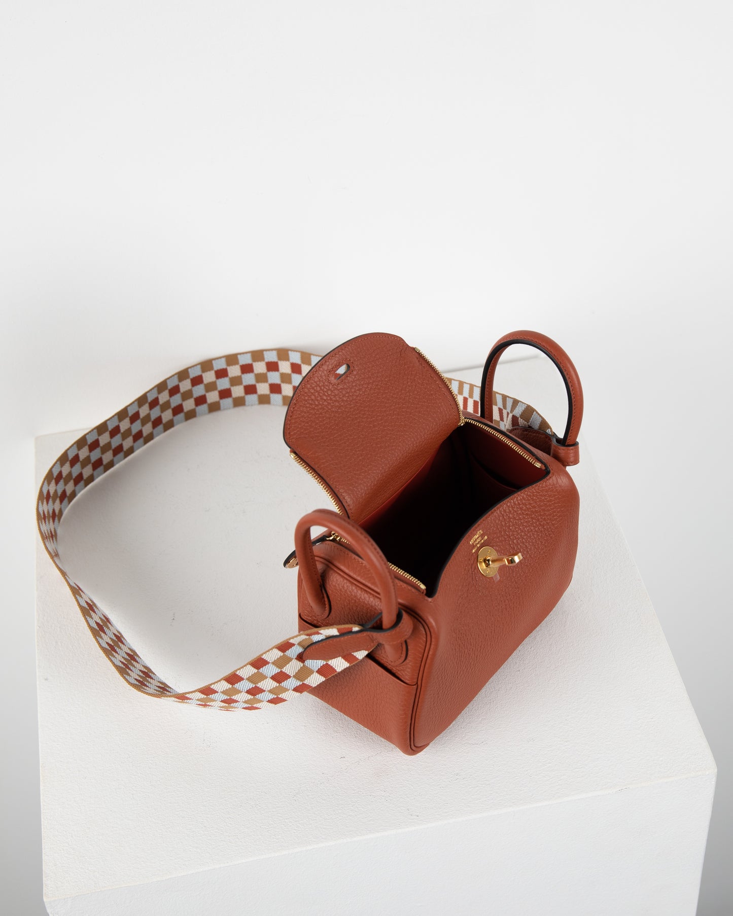 Mini Lindy Cuivre in Taurillon Clemence Leather with Maxi Quadrille in Gold Hardware