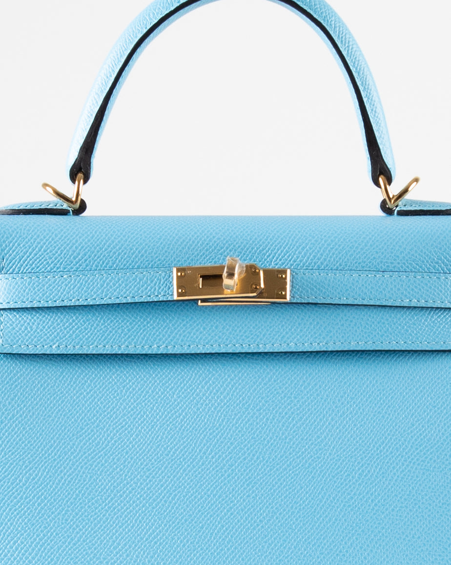 Kelly 25 in Bleu Celeste Epsom Leather with Gold Hardware