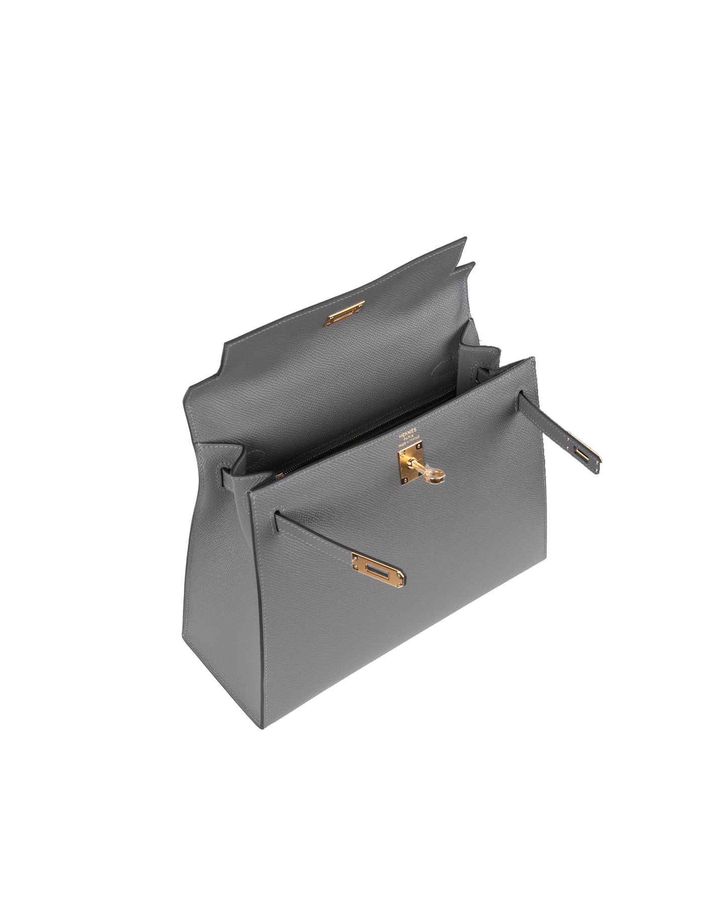 Kelly 25 in Gris Meyer Epsom with Gold Hardware