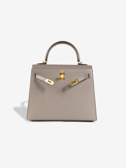 Kelly 25 Gris Meyer with Gold Hardware