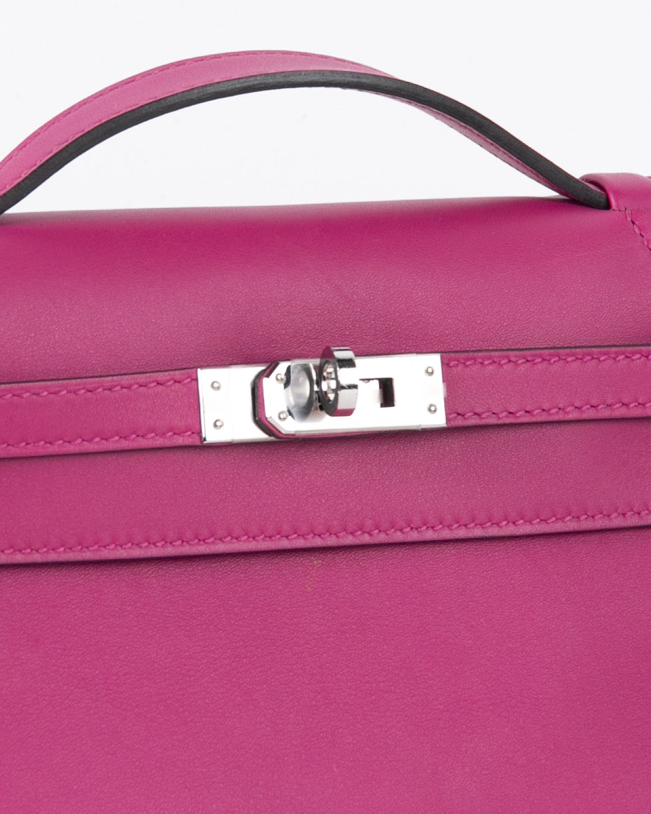 Kelly Pochette in Rose Pourpre Swift with Palladium Hardware