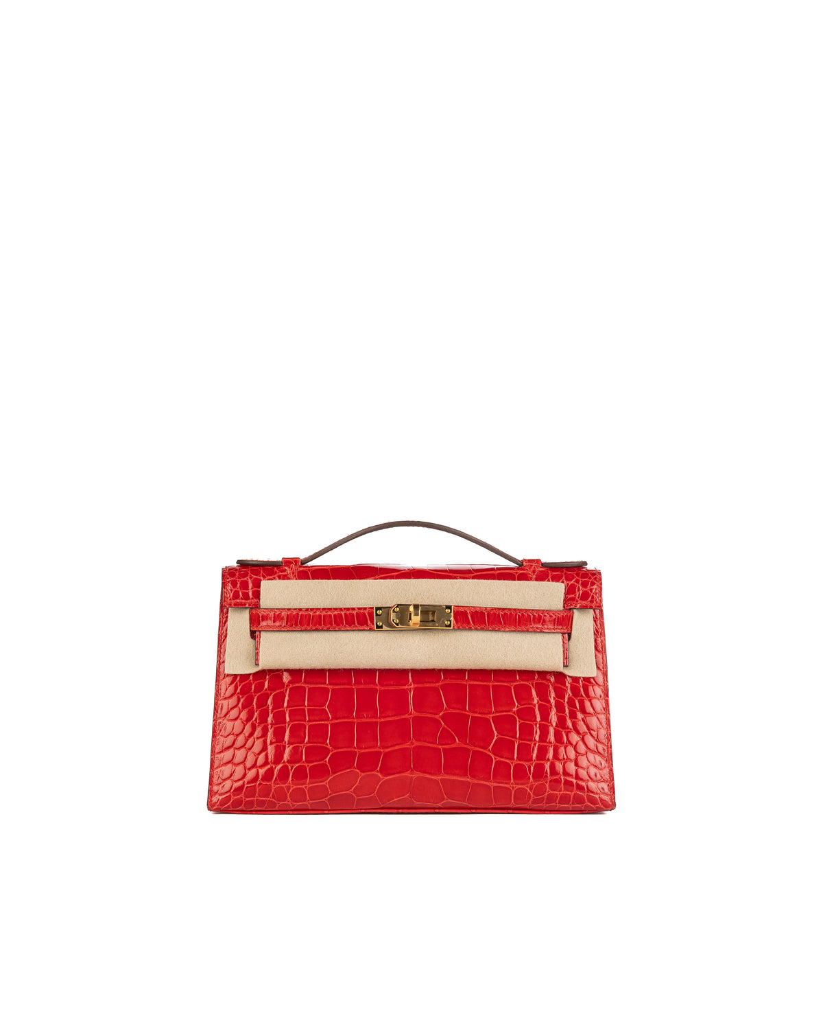 Hermès Kelly Pochette in Rouge de Coeur Shiny Alligator with Gold Hardware