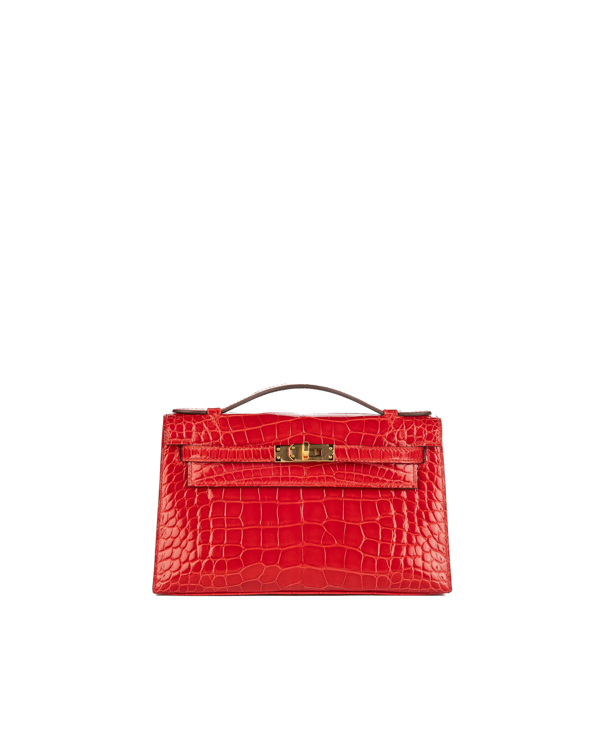 Hermès Kelly Pochette in Rouge de Coeur Shiny Alligator with Gold Hardware