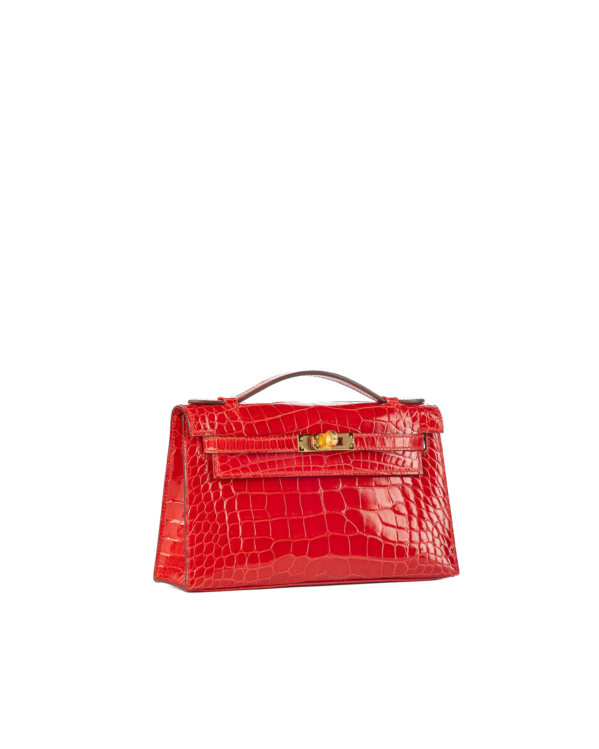 Hermès Kelly Pochette in Rouge de Coeur Shiny Alligator with Gold Hardware