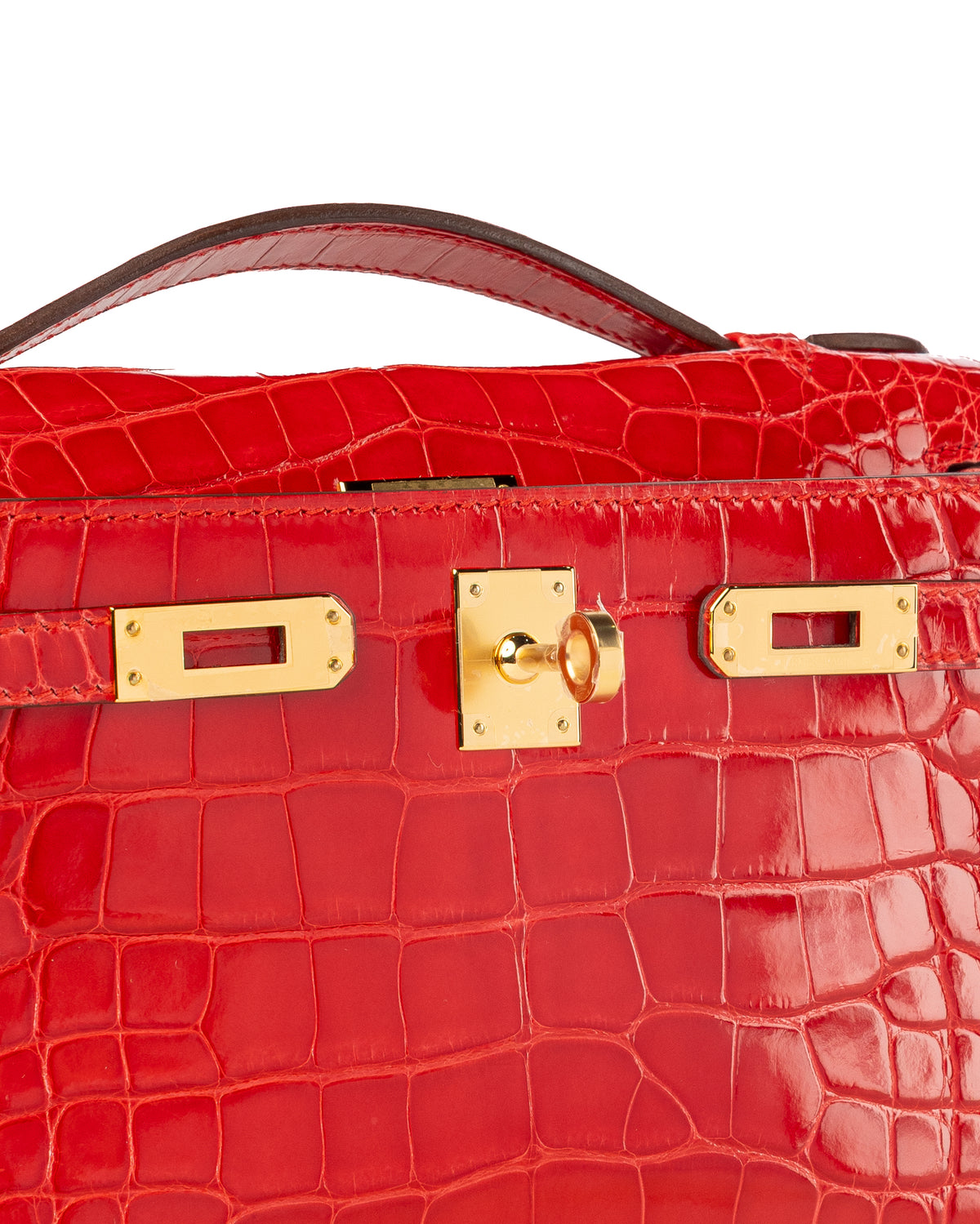 Hermès Kelly Pochette in Rouge de Coeur Shiny Alligator with Gold Hardware