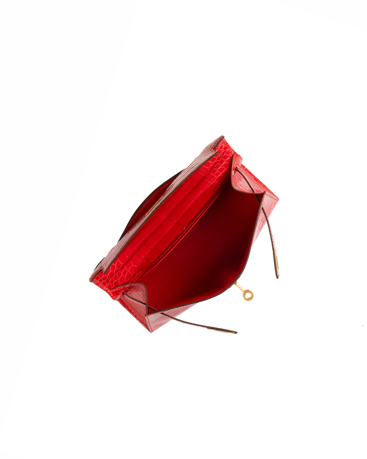Hermès Kelly Pochette in Rouge de Coeur Shiny Alligator with Gold Hardware