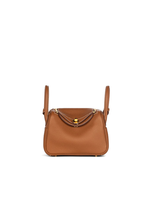 Mini Lindy Taurillon Clemence in Gold with Gold Hardware