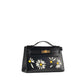 Hermès Kelly Pochette Daisy in Black Box Leather with White & Jaune Chèvre Inlay and Gold Hardware