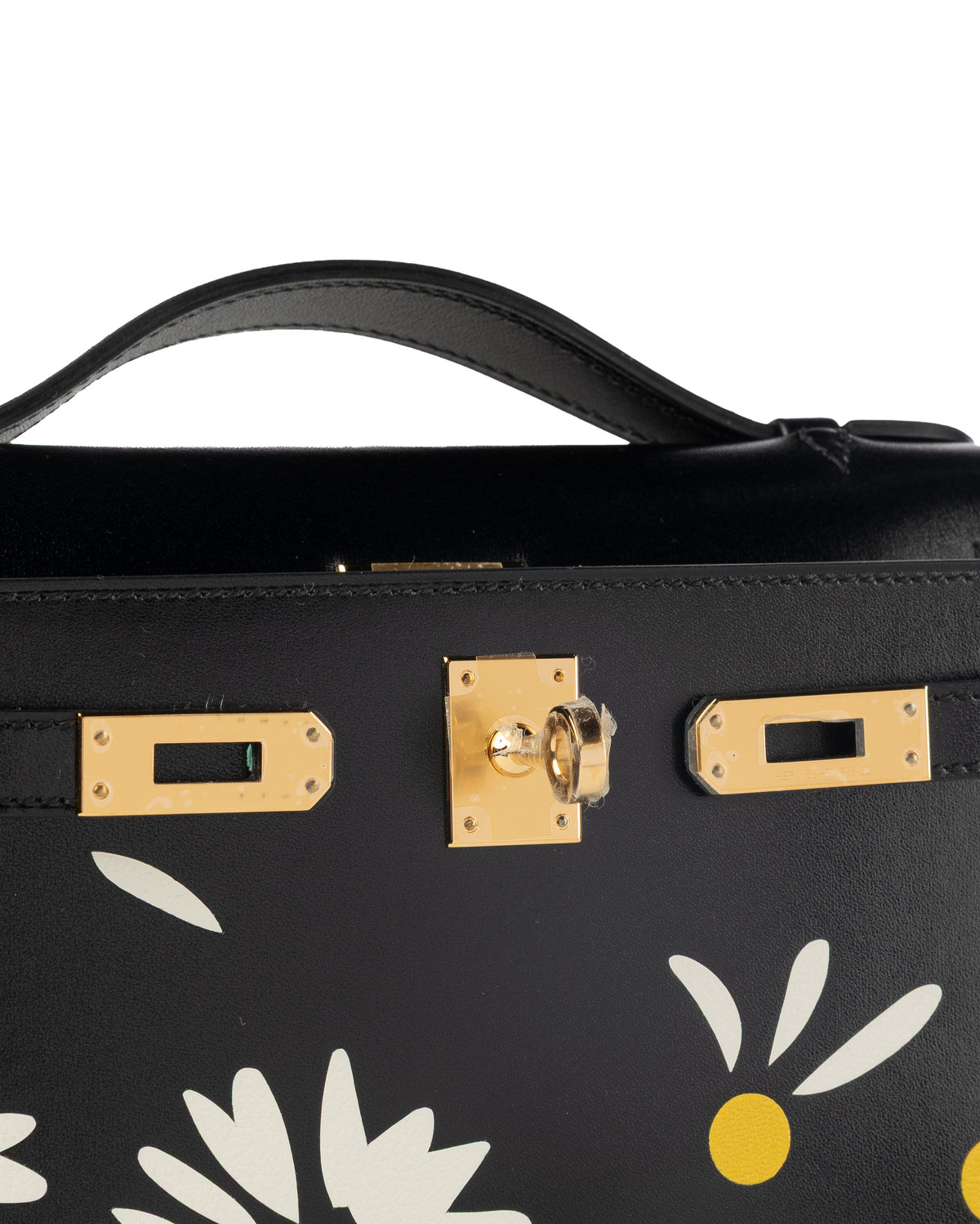Hermès Kelly Pochette Daisy in Black Box Leather with White & Jaune Chèvre Inlay and Gold Hardware