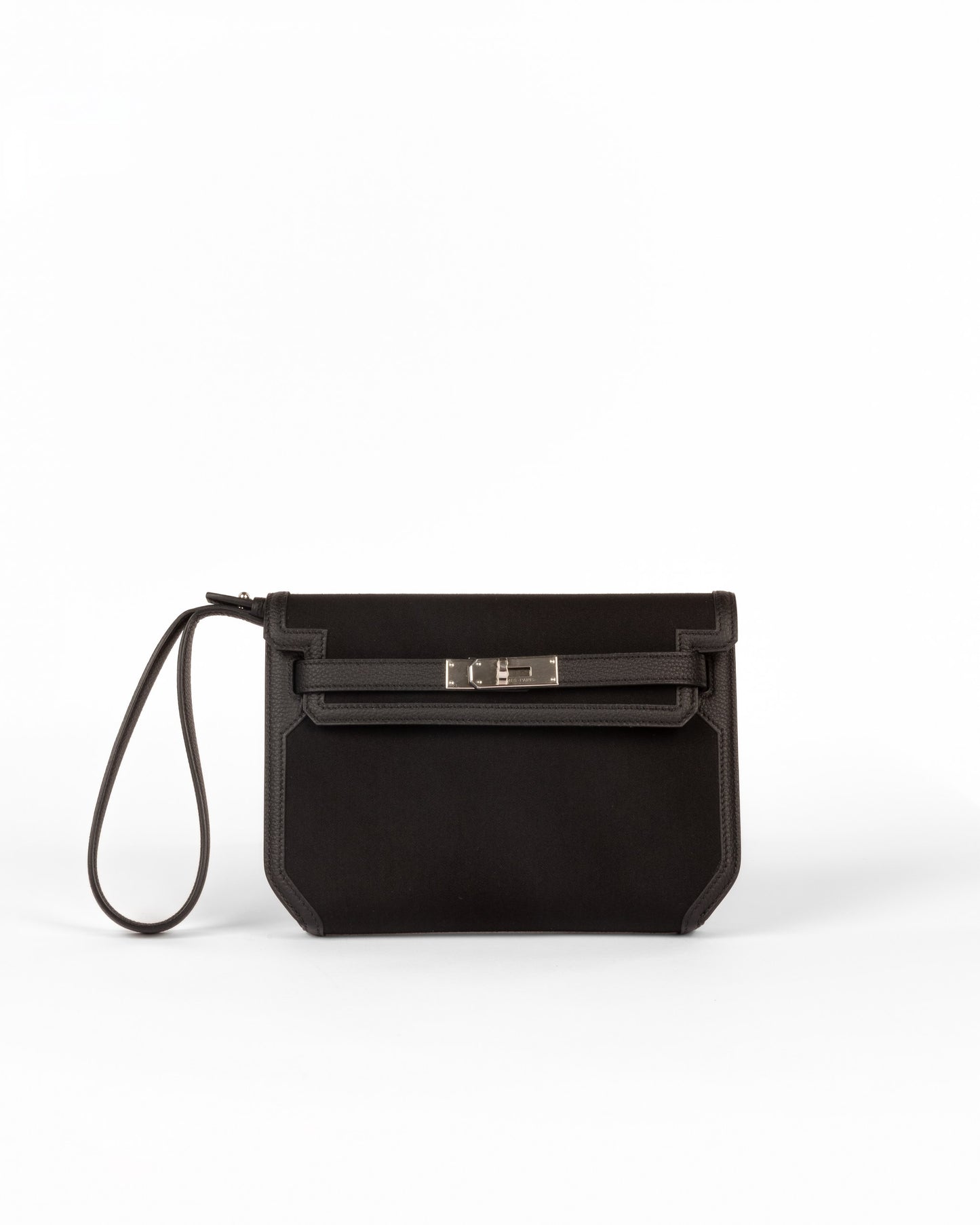 Kelly Depeches 25 Black in Toile Canvas and Togo Leather with Palladium Hardware