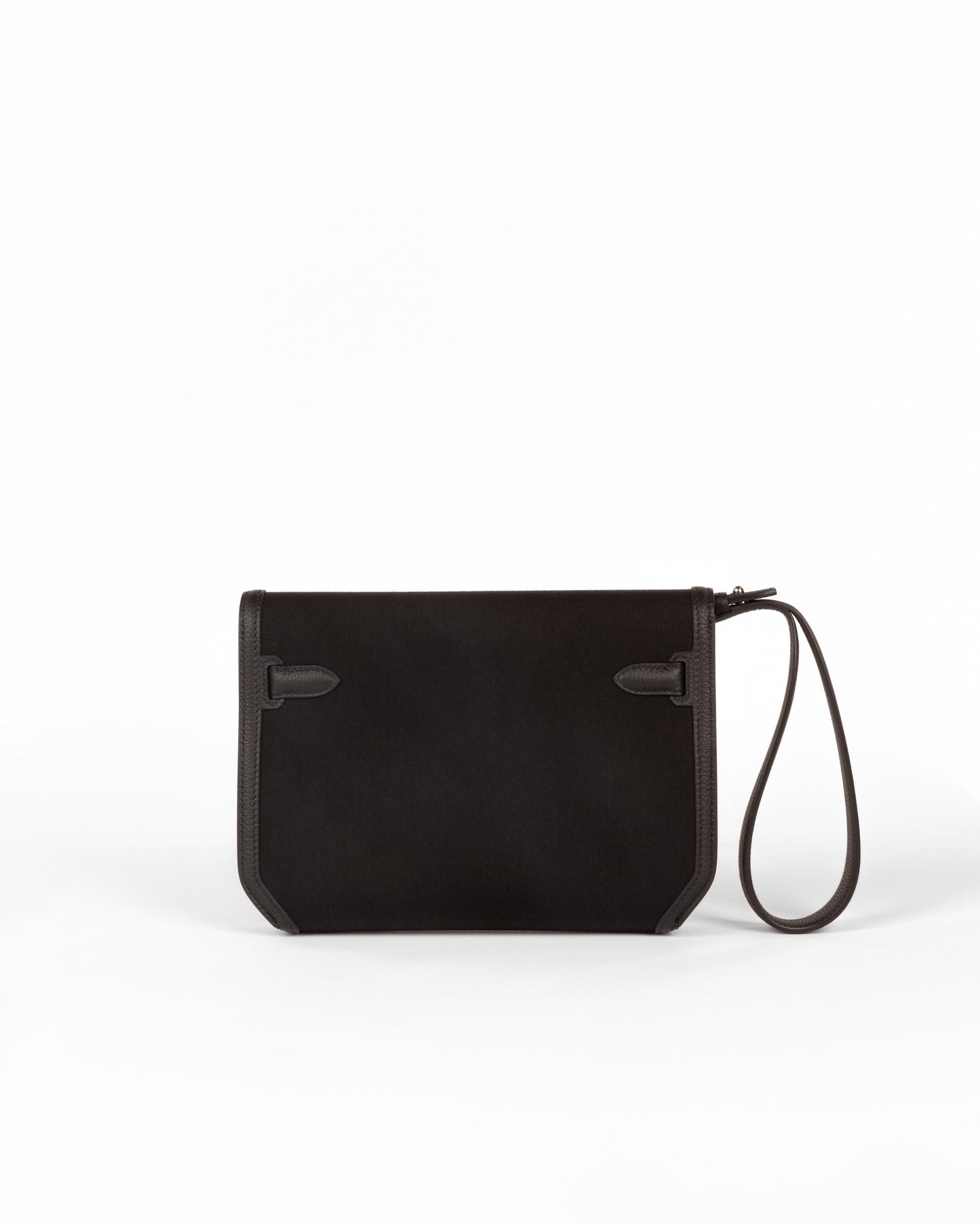 Kelly Depeches 25 Black in Toile Canvas and Togo Leather with Palladium Hardware