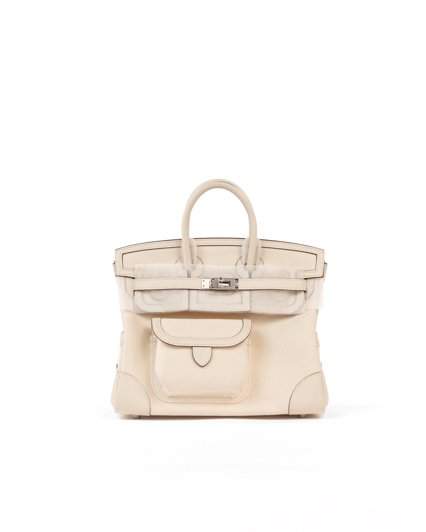 Birkin 25 Cargo Nata Canvas and Swift Leather with Palladium Hardware