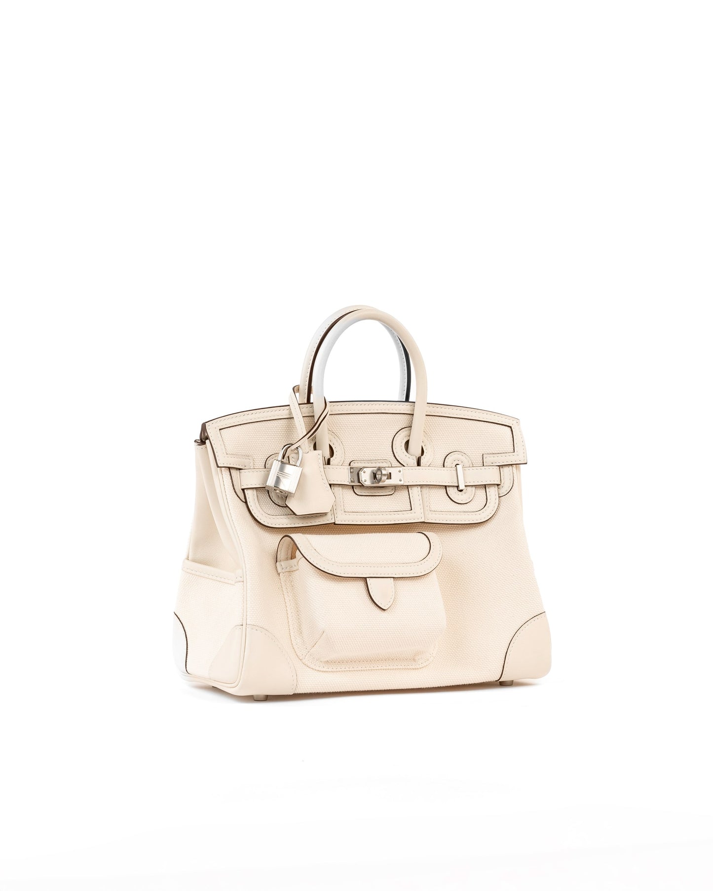 Birkin 25 Cargo Nata Canvas and Swift Leather with Palladium Hardware