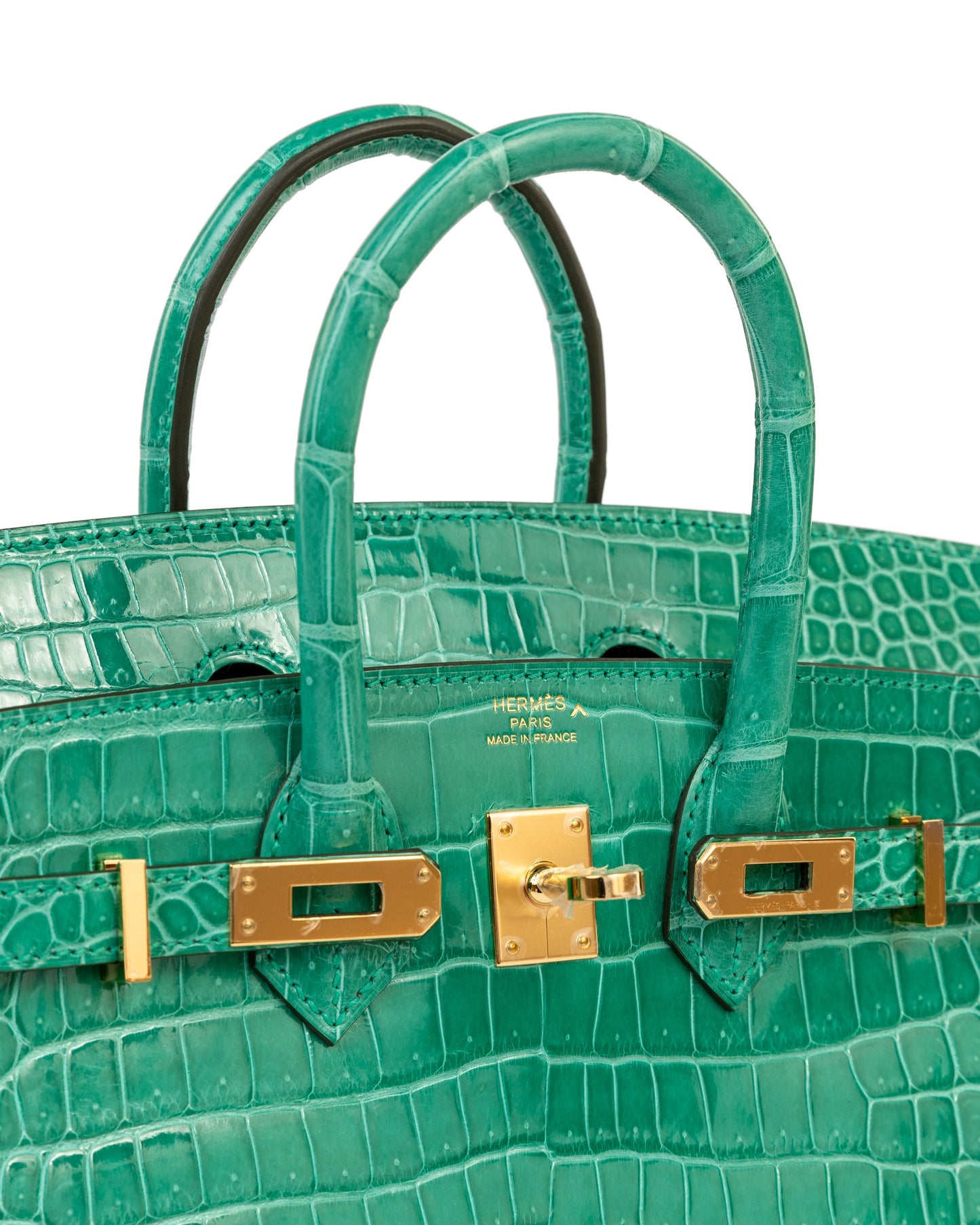 Birkin 25cm Vert Jade Crocodile Porosus with Gold Hardware