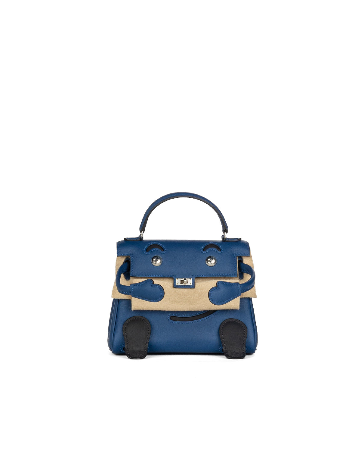 Hermès Kelly Doll Quelle Idole in Blue tie and Caban Swift Leather with Palladium Hardware