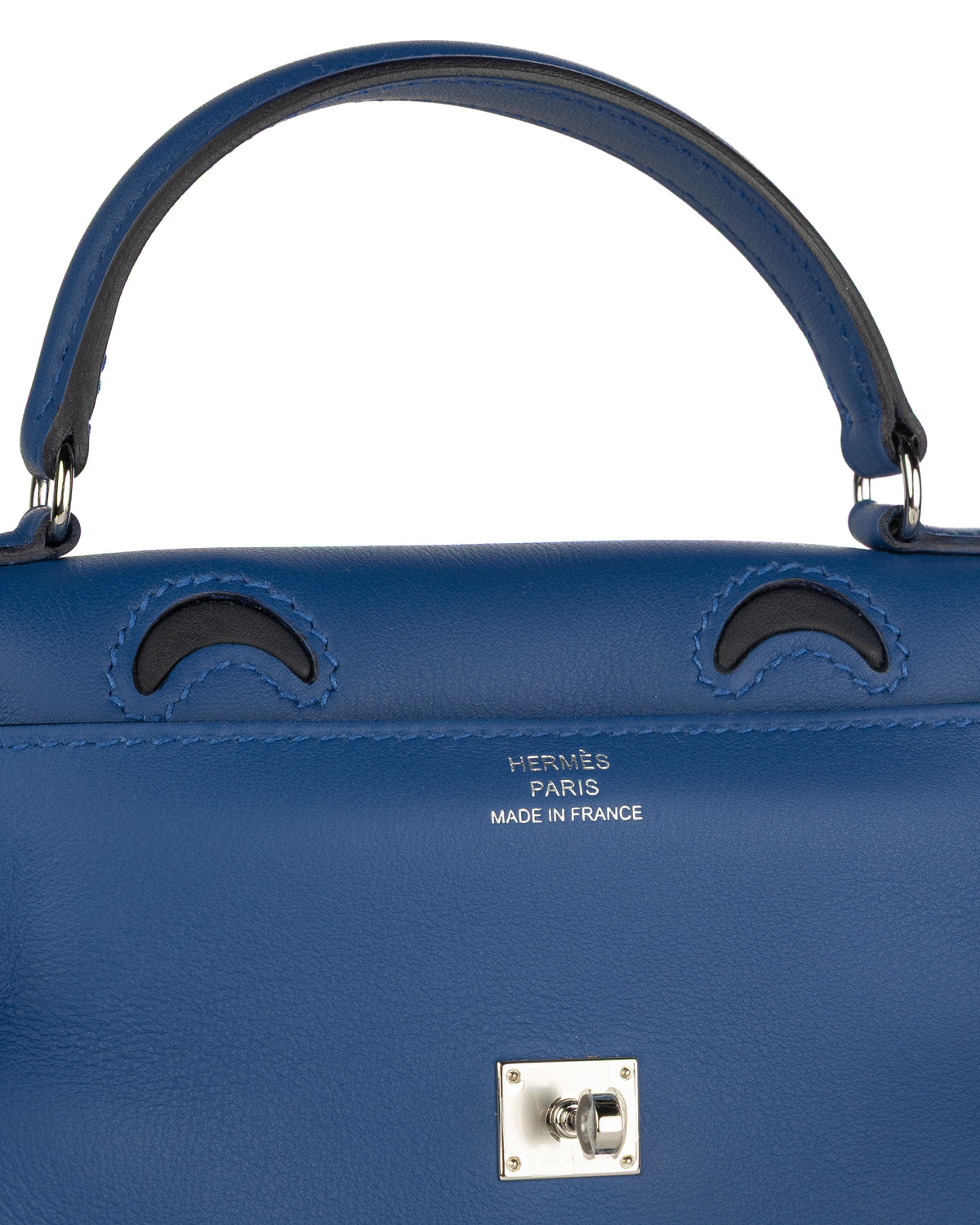 Hermès Kelly Doll Quelle Idole in Blue tie and Caban Swift Leather with Palladium Hardware