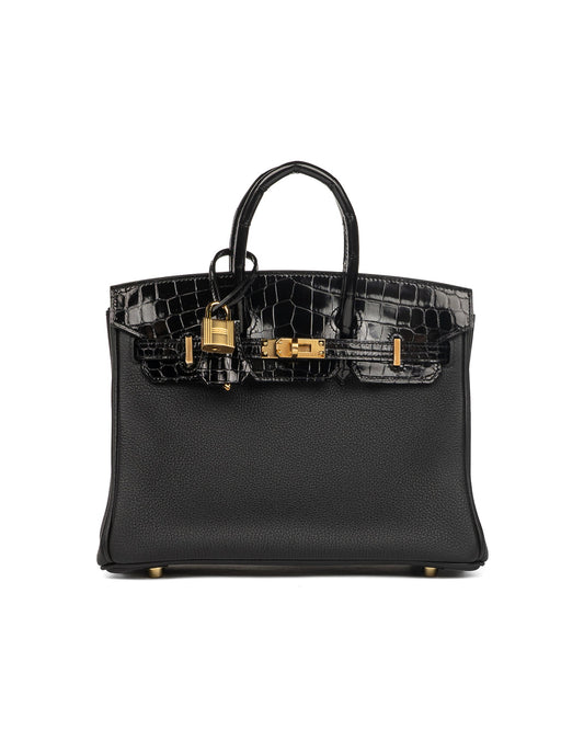Birkin 25 Touch in Black Togo and Shiny Alligator with Gold Hardware
