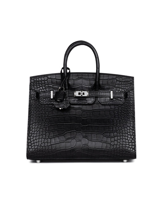Birkin 25 Sellier Black Matte Alligator with Palladium Hardware
