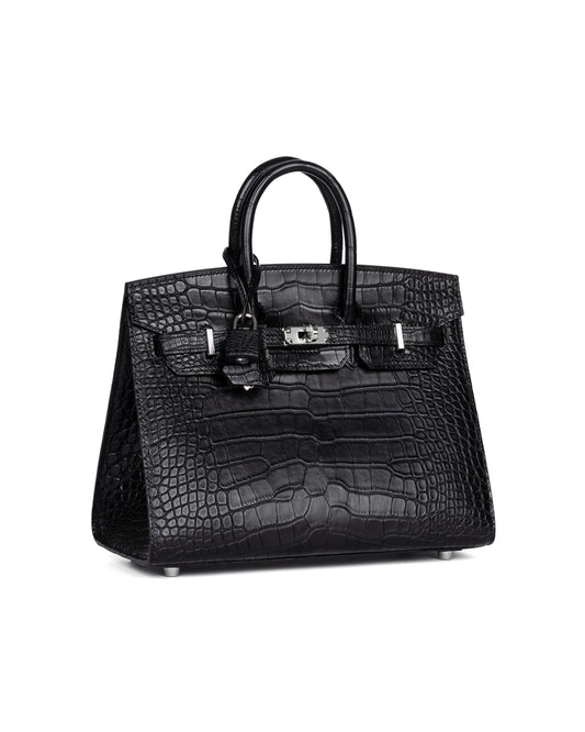 Birkin 25 Sellier Black Matte Alligator with Palladium Hardware
