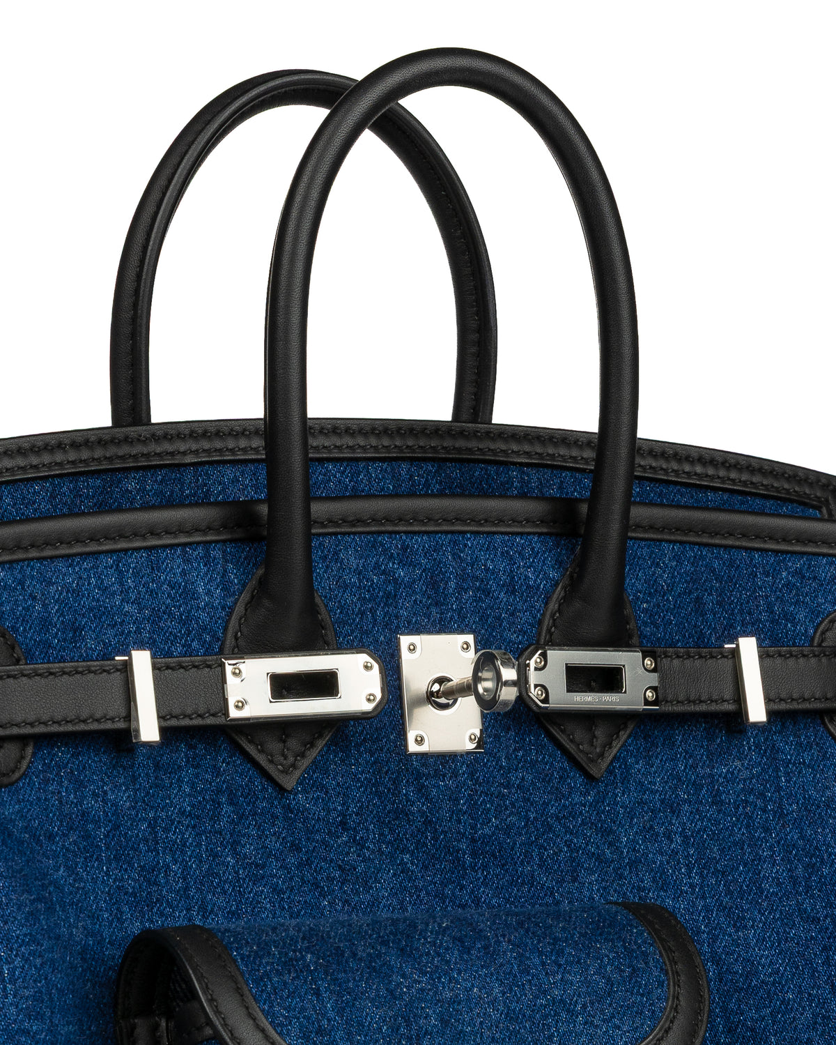 Birkin 25 Cargo in Denim and Black Swift Leather with Palladium Hardware