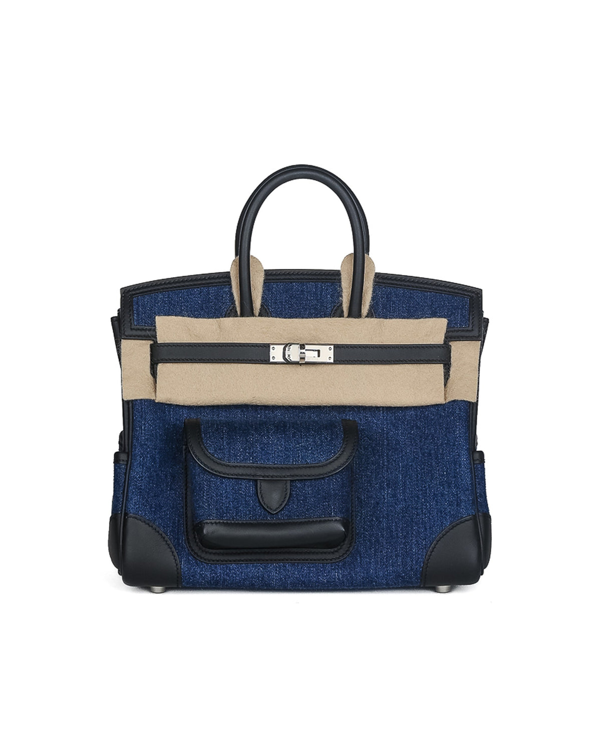 Birkin 25 Cargo in Denim and Black Swift Leather with Palladium Hardware