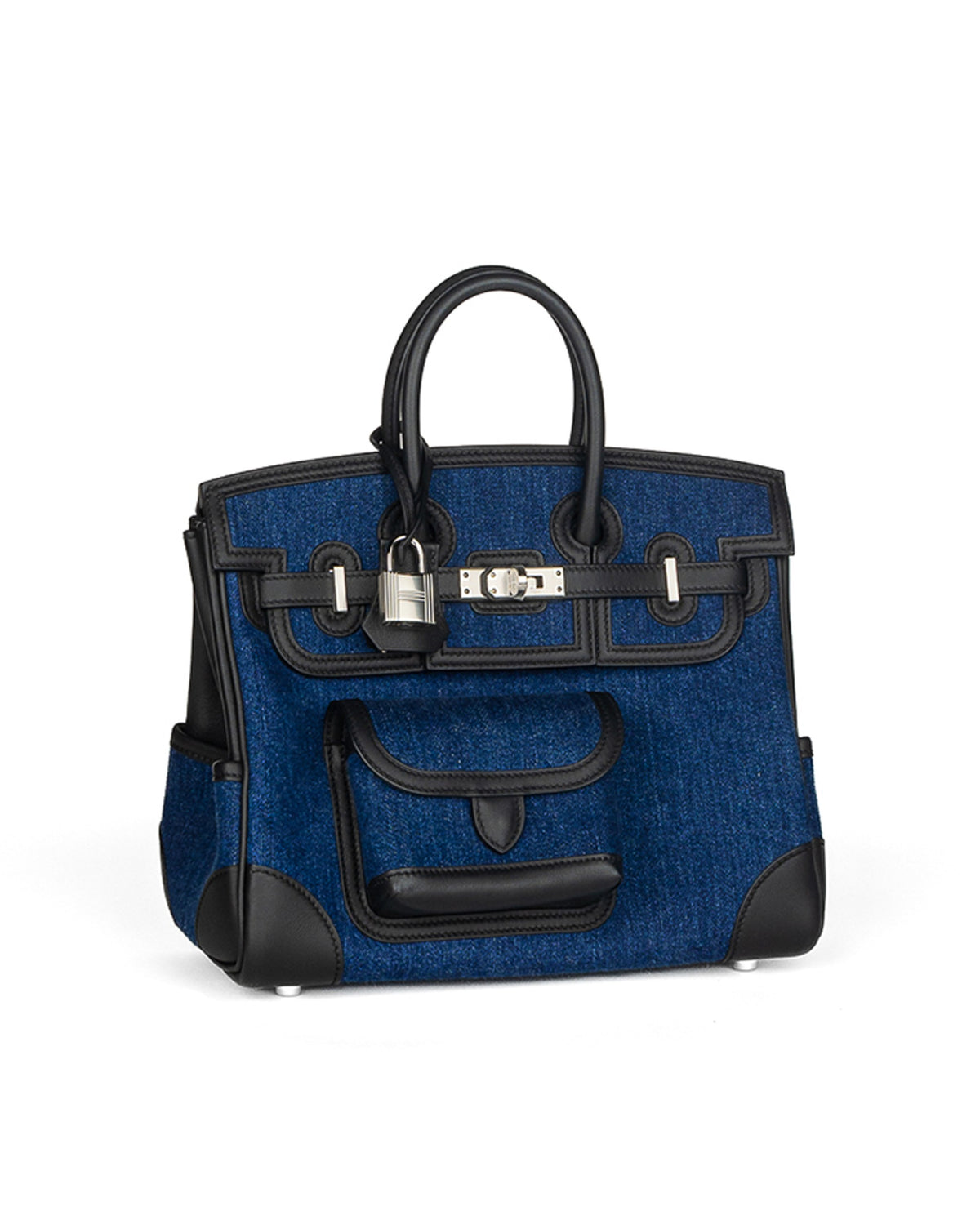 Birkin 25 Cargo in Denim and Black Swift Leather with Palladium Hardware