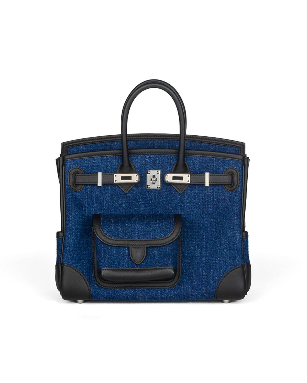 Birkin 25 Cargo in Denim and Black Swift Leather with Palladium Hardware