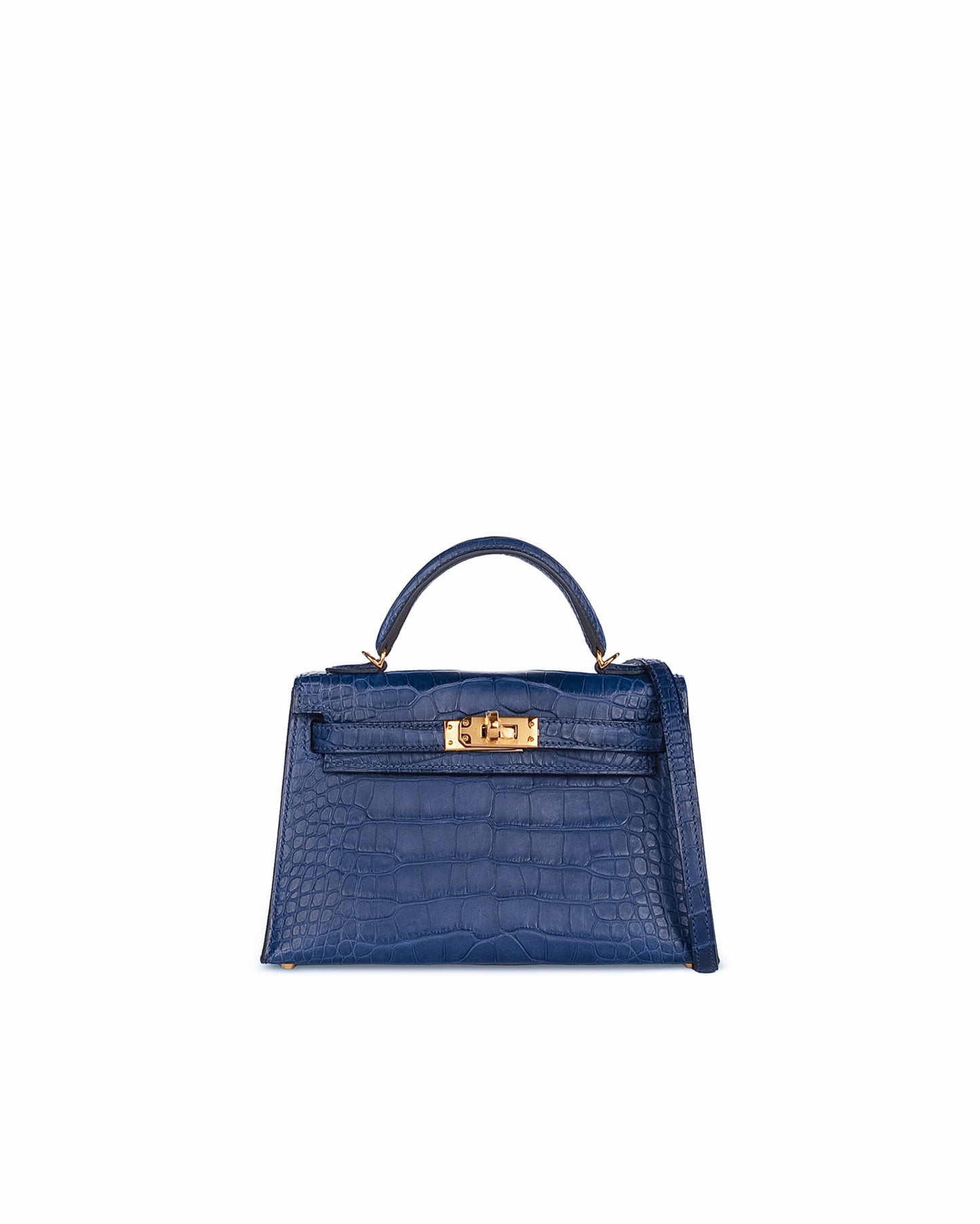 Kelly 20 Blue Saphir in Matte Alligator Leather with Gold hardware